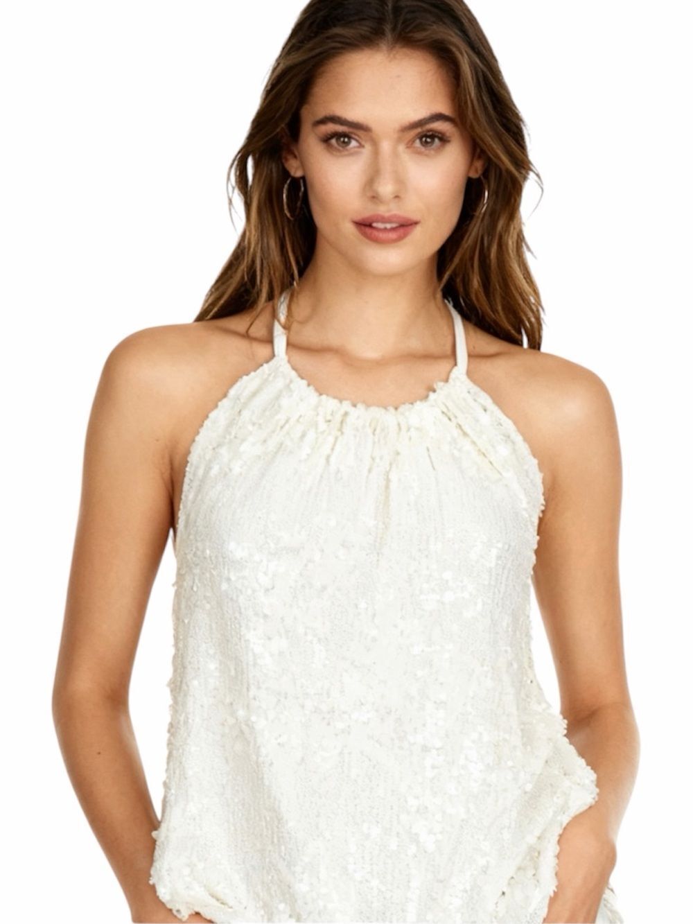 NWT Gold Hawk Sequins Tank in Dove Large